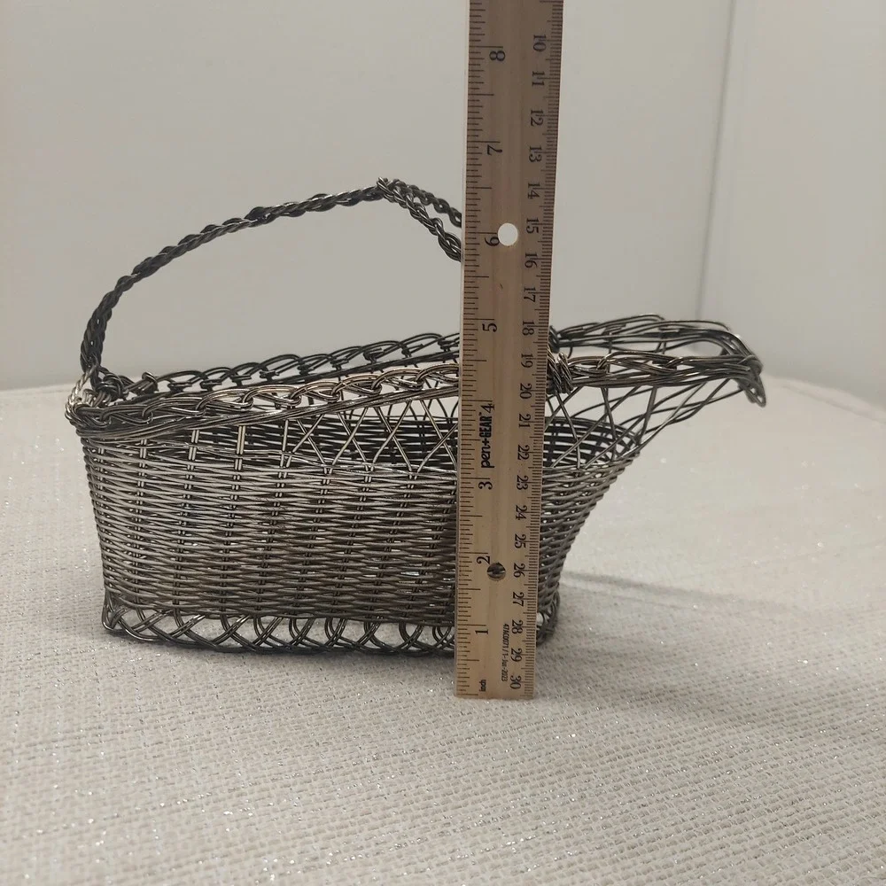 Vintage Silver Plated Wine Bottle Basket French Style Wire Carrier Twist Handle